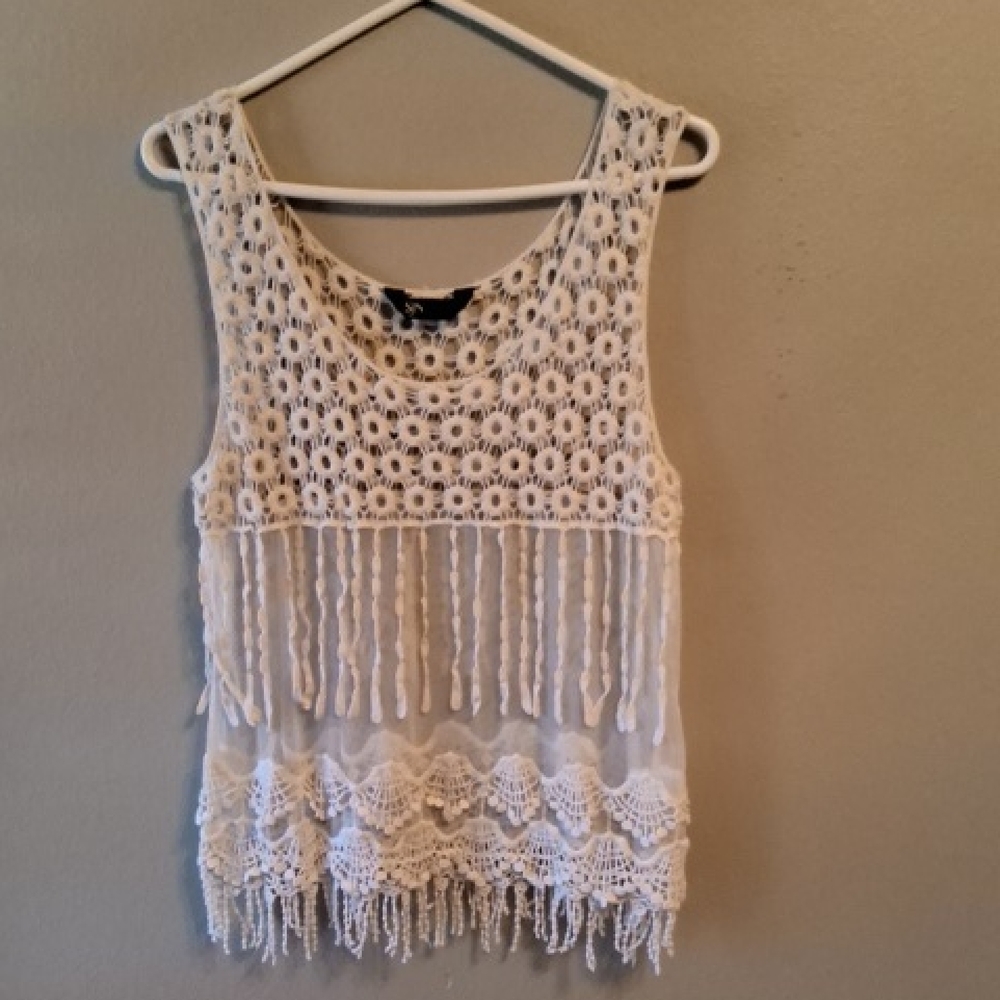 SJS Cream Crochet Fringe Blouse